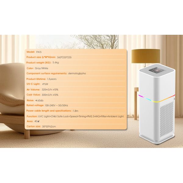Automatic HEPA Home Air Purifier For Large Family Room 40m2