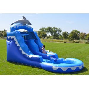 Quality Cartoon Shark 10x21ft Inflatable Water Slide For Kids Quadruple Stitching for sale