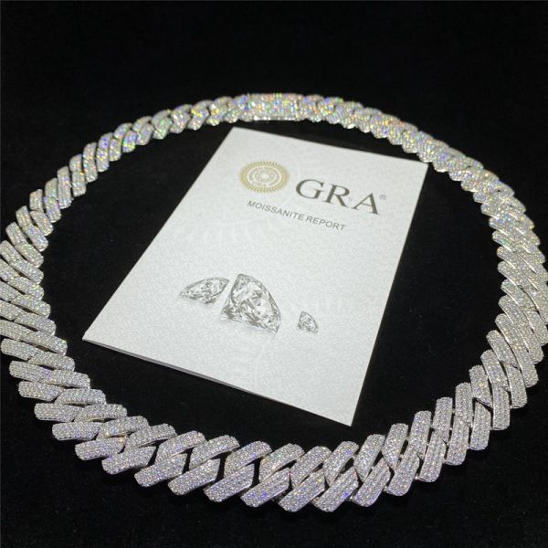 Miami Iced Out Moissanite Mens Cuban Link Chain Rappers 925 Sterling Silver Iced