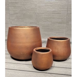 Goden Delux Warm Metallic - Toned Brown Round Egg Shape Fiber Clay Planter