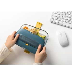 Green Straw Plastic Cover Multifunctional Glass Lunch Box