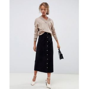 OEM hot selling button through midi skirt in washed black