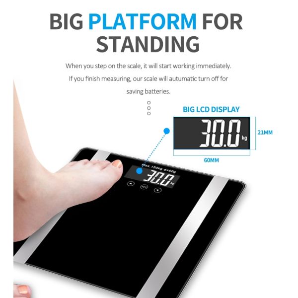 Tempered Safety Glass Platform 330LB Electronic Body Fat Analyser Scale