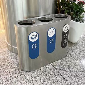 China Silver Quality Stainless Steel Metal Garbage Can Storage For Hotel Mall on sale