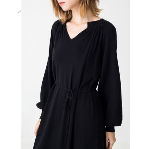 Autumn Women Clothing Black Midi Knit Dress