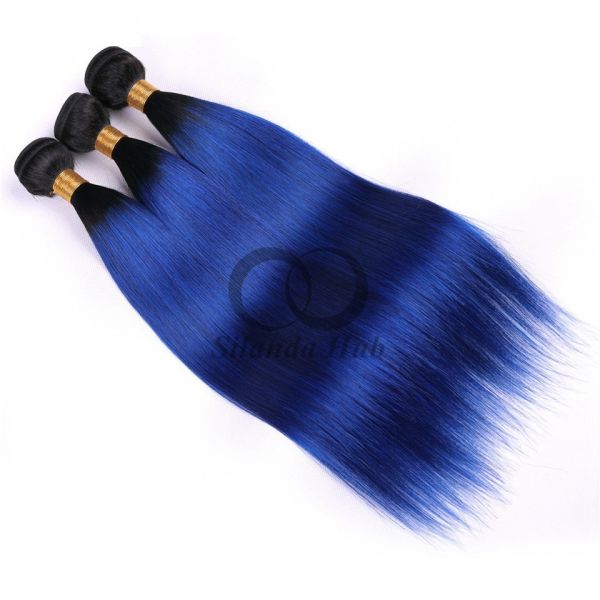 #T1B/Blue Straight Remy Human Hair Bundles Sew In Weave Bundles Brazilian Bundle Deals
