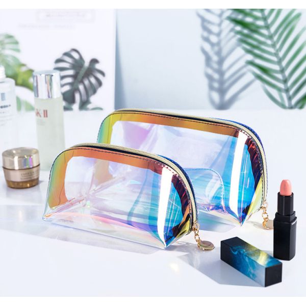 Buy Polychrome Cosmetic Bag Transparent Holographic Fabric at wholesale prices