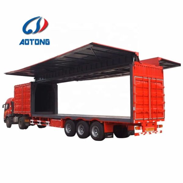 Buy Aotong Box Cargo Truck Wing Van Semi Trailer with Open Wing and 2" 50mm JOST King Pin at wholesale prices