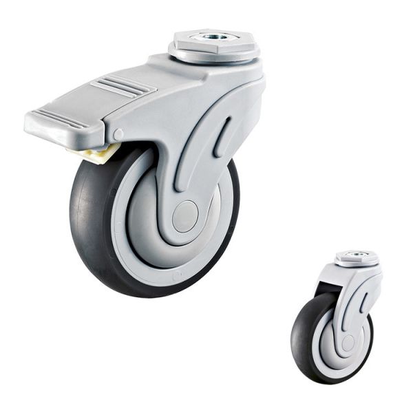 4" Medical Casters Wheels For Hospital Carts Grey Soft TPR Swivel Stem