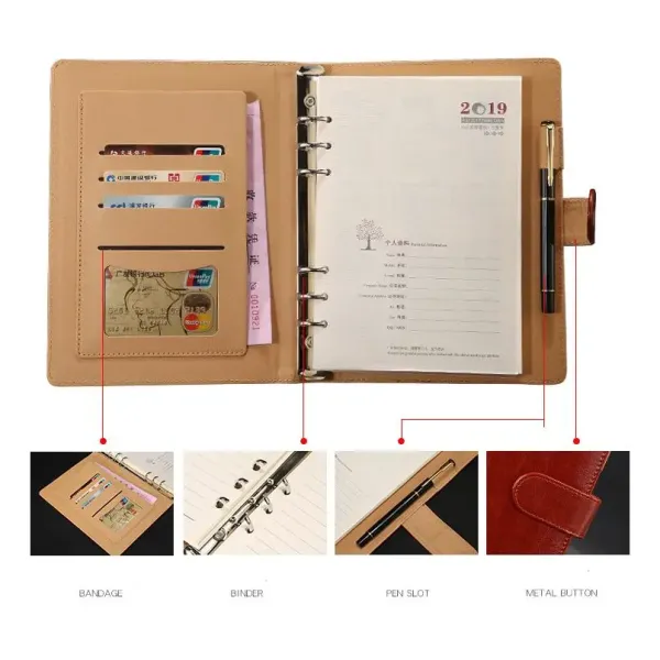 PU Leather Custom Organizer Planner Loose-Leaf Binder Diary