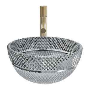Modern Crystal Glass Round Countertop Basin For Bathroom