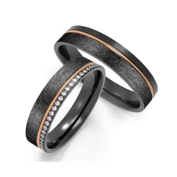 Double Texture Polished Mens Black Titanium Wedding Bands Customized Width