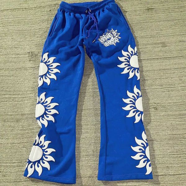 Custom Trouser Joggers 3d Puff Print Sweat Acid Wash Cotton Jogger Track Vintage Pants Men Sun Faded Baggy Wide Leg Sweatpants