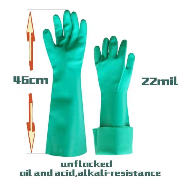 45Cm 22 Mil Nitrile Gloves Acid Resistance Solvent Resistance Green Gloves Nitrile