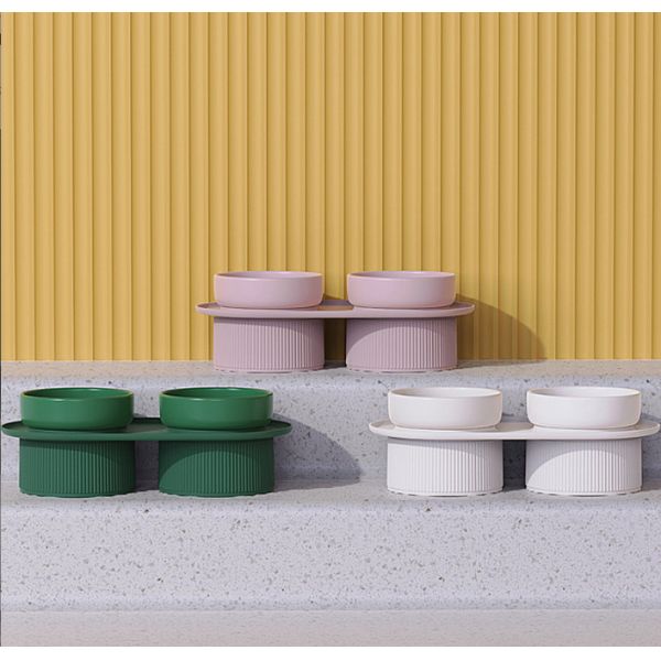 Ceramic Elevated Raised Pet Feeder Bowls With Stand