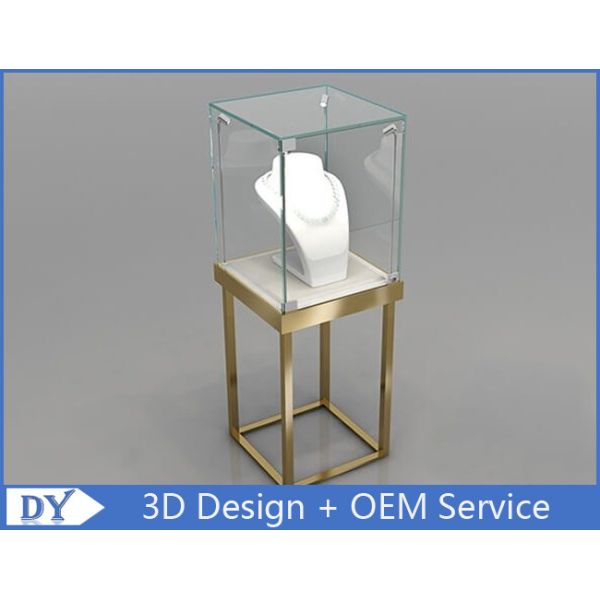 Buy Stain Steel Gold Frame Jewellery Glass Display Cabinets With Led at wholesale prices