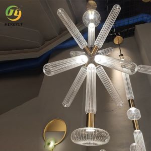 Postmodern Crystal Carved Glass Snowflake Rice Chandelier Villa Duplex Staircase