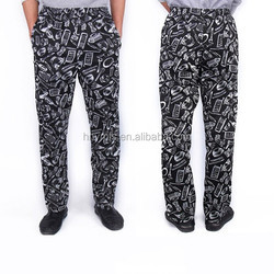 Printed Elastic Waistband Kitchen Cooking Chef Pants Worker Uniforms Print Chef