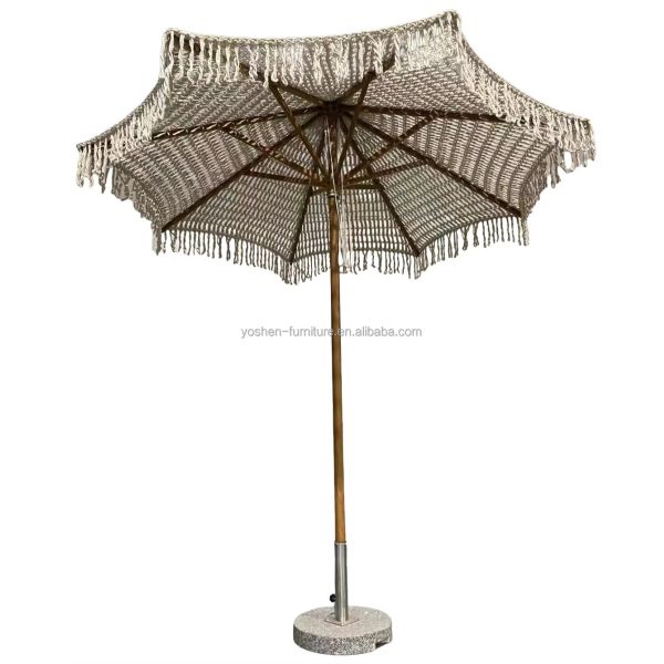 Buy 9 ft New Design Customized woven beach umbrella Cotton Rope Macrame Parasols handmade tassels Woven Canopy umbrella at wholesale prices