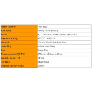 RNA 4868 , RNA 4864 Middle Size Needle Roller Bearings No Inner Ring Low Noise