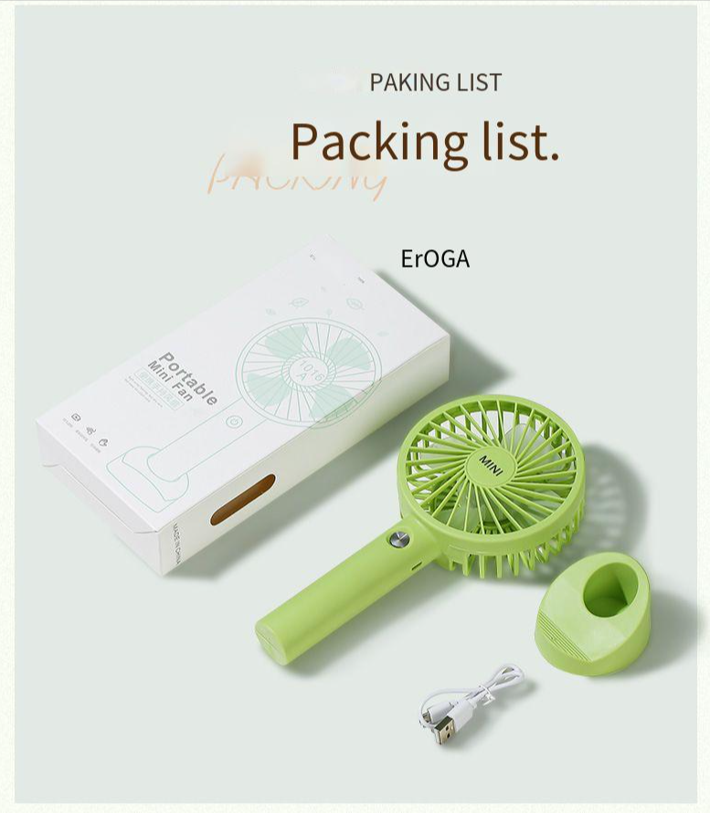 Mini Hand Fan USB Rechargeable NO App Control Black White Orange Green Blue or Yellow