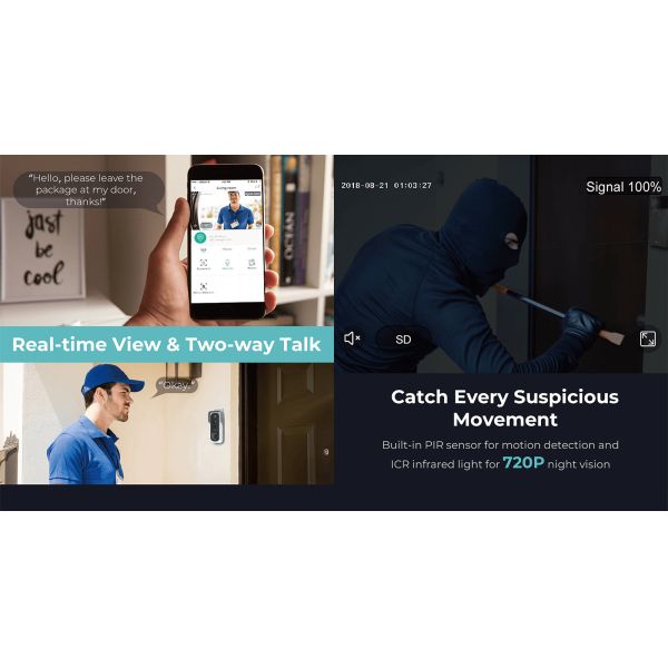 Glomarket 1080P Wireless Tuya Doorbell Outdoor Battery Night Vision Smart Video Doorbell