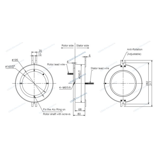 ID 165mm Through Hole Slip Ring With Electrical Collector And RS485