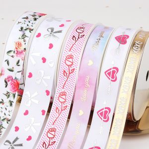 Hot Stamping Logo Band For Wedding Party Gift Packing Romantic Printed Satin
