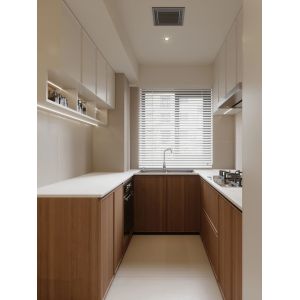 China MDF Natural Wood Grain Melamine Kitchen Cabinets For Apartment on sale