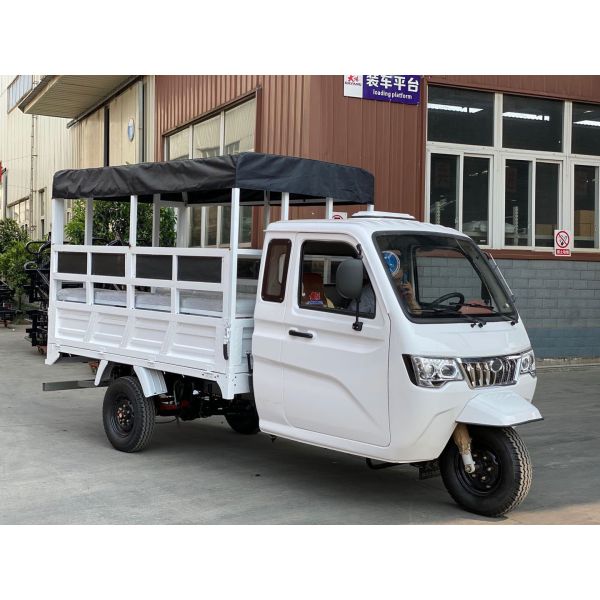 800W Semi-Cabin Motorized Cargo Tricycle with Enclosed Cabin and Plastic Cargo Cover