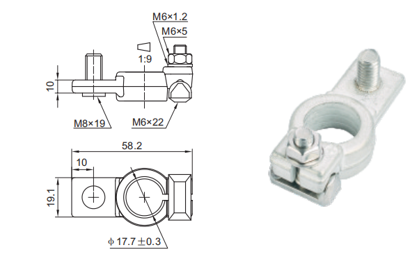 TS16949 Positive Forging Automotive Battery Clamp CW612N Dark Tin Plating