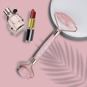 Crystal Stone Rose Quartz Jade Roller For Facial Treatment / Eliminate Edema