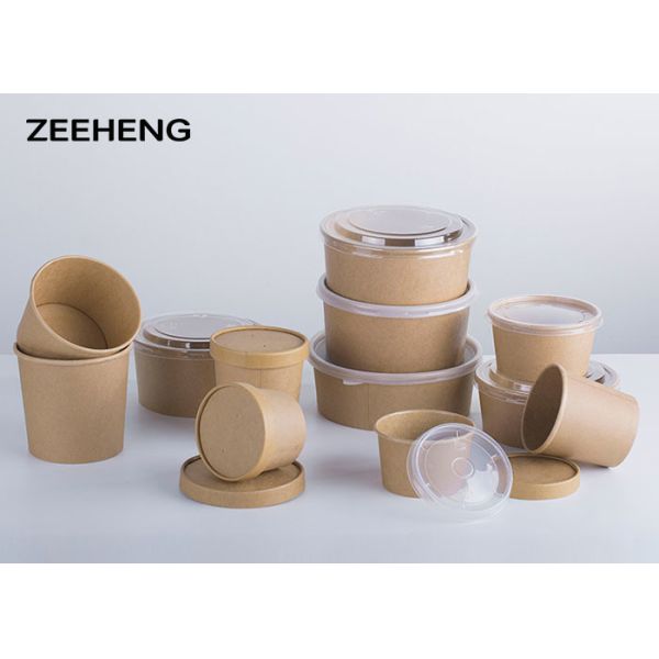 12oz 400ml Single Pe Coating Kraft Paper Salad Bowl With Lid , Eco Friendly