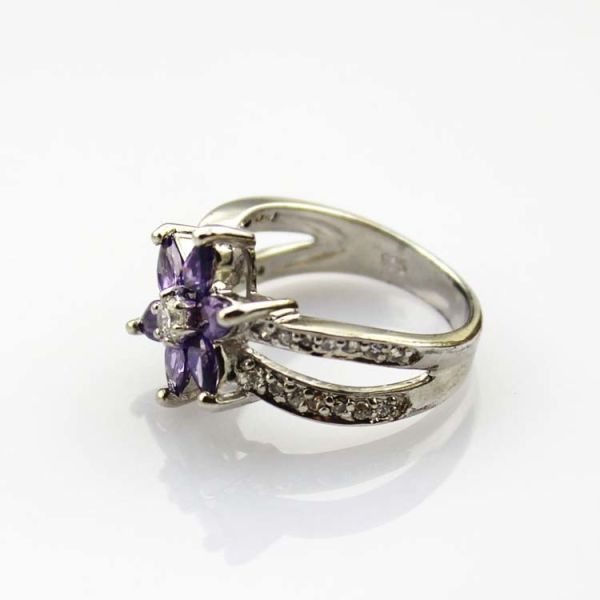 Designer Jewelry Sterling Silver with Yellow Cubic Zircon Flower Gemstone Ring (R0012)