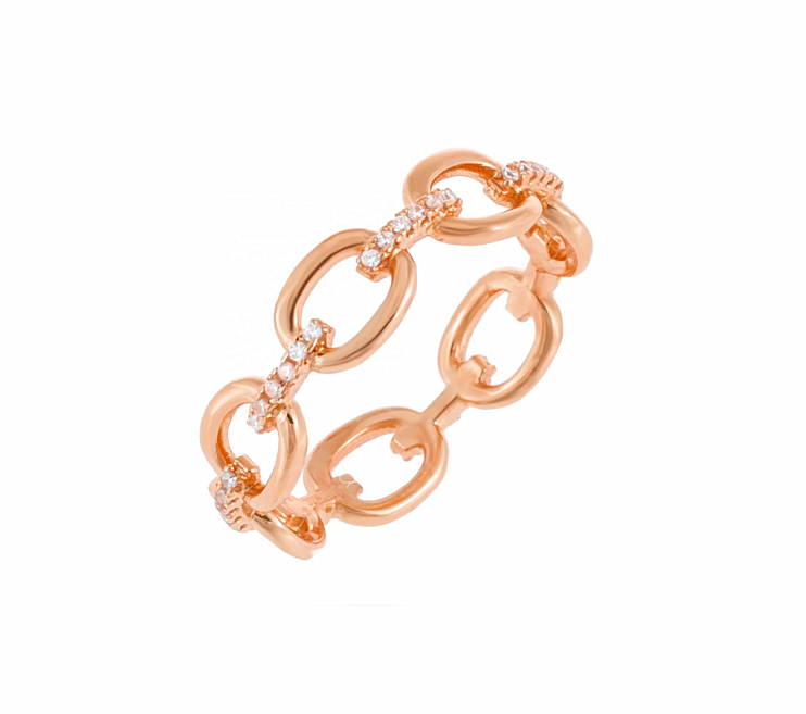 Silver 14K Gold Plated Link Ring with Clear CZ Offered by OEM in Silver