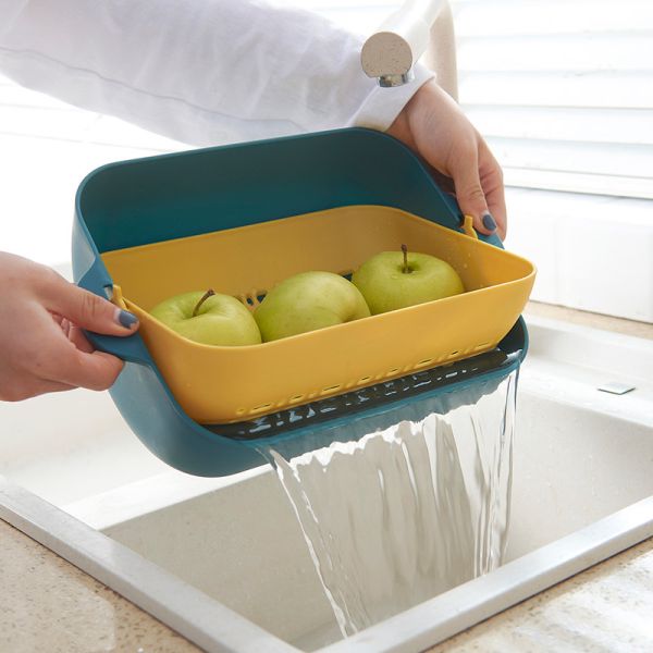 Buy ODM PP Double Fruit And Vegetable Drain Basket Sustainable Green Yellow at wholesale prices