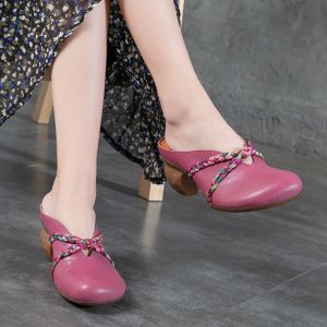 S356 Summer Leather Retro Color Hand-Woven Rope Slope With Round Head Female