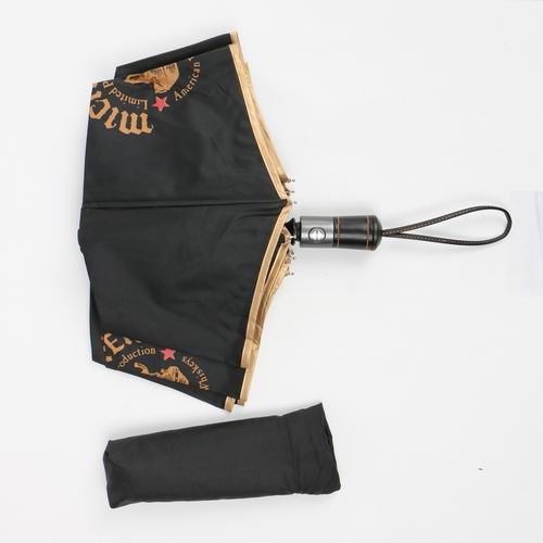 21 inch black auto open close umbrella with logo printing and leather handle