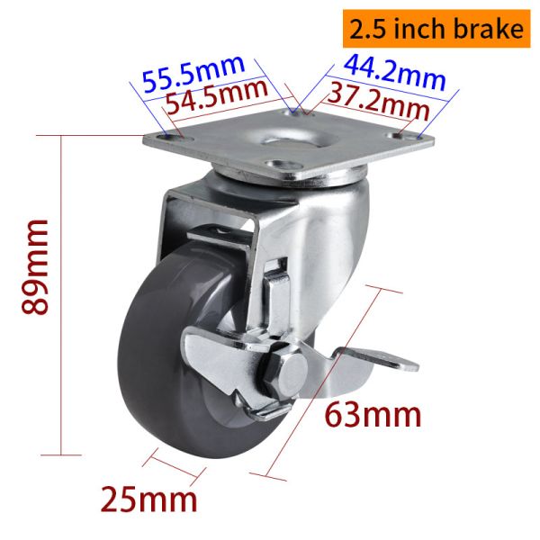 EDL Light Duty 2.5inch 70kg Plate TPU Caster by Rigid, Swivel and Brake type