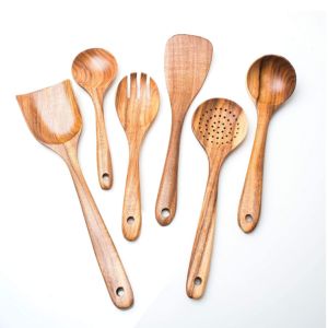 6 Piece Wooden Kitchen Utensil Set Biodegradble Dishwasher Safe