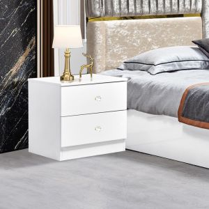 High Gloss White Wooden Frame Double Bed Suite Luxury King Size Modern Design