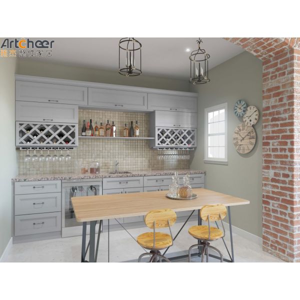 Modern White Shaker Kitchen Cabinets With Laminated Half Bullnose Countertop Edging