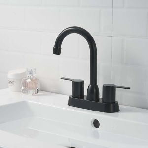 CUPC 4in Centerset 2 Handle Bathroom Faucet In Matte Black
