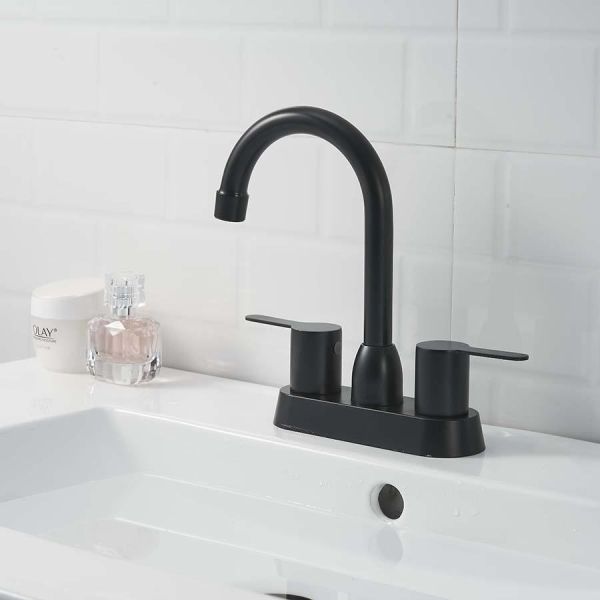 Buy CUPC 4in Centerset 2 Handle Bathroom Faucet In Matte Black at wholesale prices