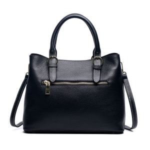 Black First Layer Cowhide Leather Tote Handbags ODM Zipper