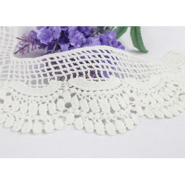 White V Neck Cotton Embroidered Neckline Applique With Dot Edging For Evening Gown