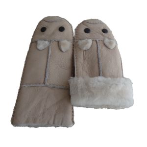 Fashion Cute Sheepskin Girls Leather Gloves , Womens Winter Mittens Classic