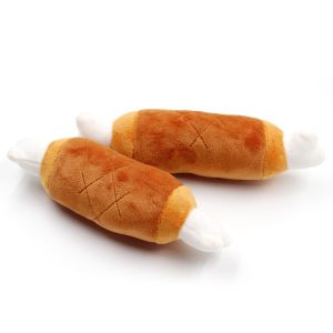 China Two Headed Bone Shape Plush Squeaky Dog Chew Toys Puppy Teething Toys 27g on sale