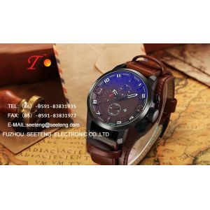 Mature casual business style for men wrist watch with PU leather strap