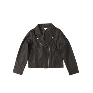 Metal Zipper 100% Polyurethane PU Biker Jacket Womens Two Pockets